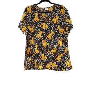 Disney Lion King Simba Scrub Top Women V Neck Short Sleeve Pockets Shirt Sz L